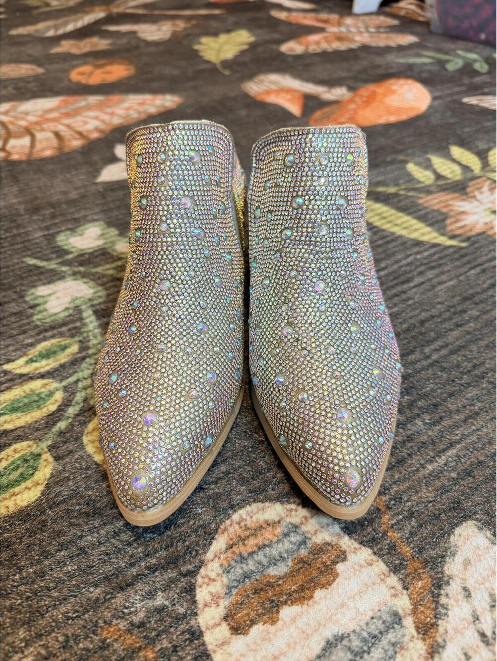 Rhinestone Western Mule Booties Women’s Size 10 Disco Cowgirl Sparkle Heels